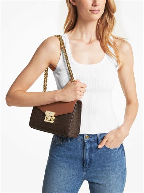 michael kors rose medium logo|Rose Medium Logo and Faux Leather Shoulder Bag .